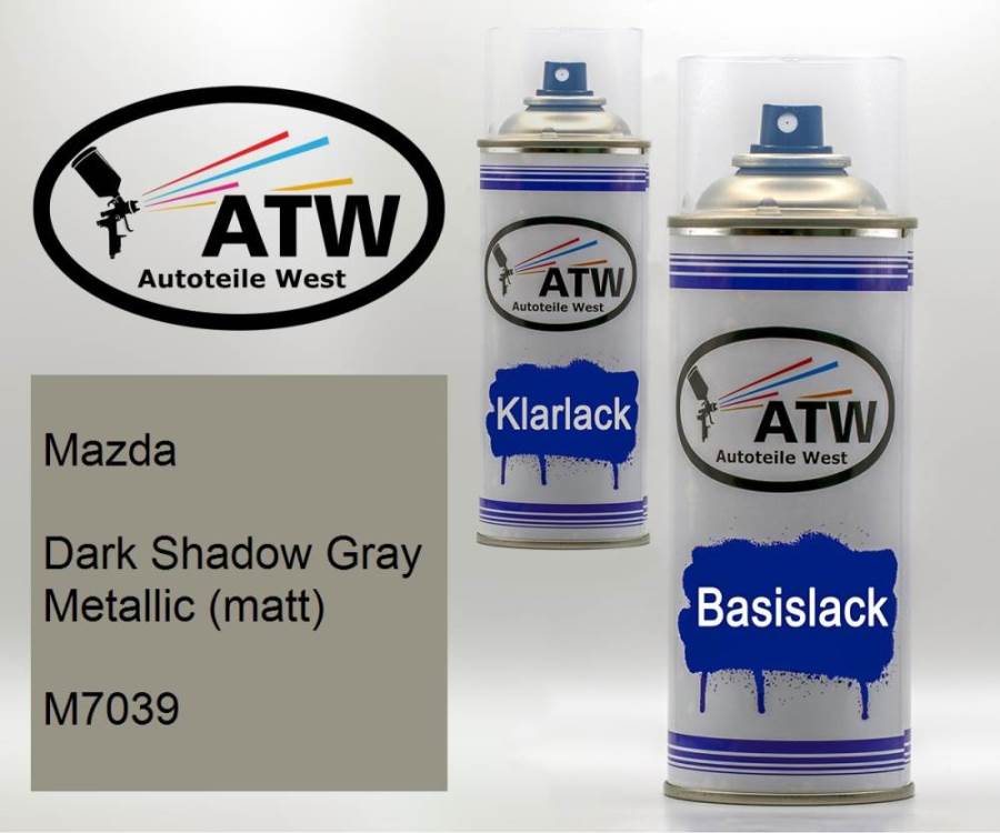 Mazda, Dark Shadow Gray Metallic (matt), M7039: 400ml Sprühdose + 400ml Klarlack - Set, von ATW Autoteile West.